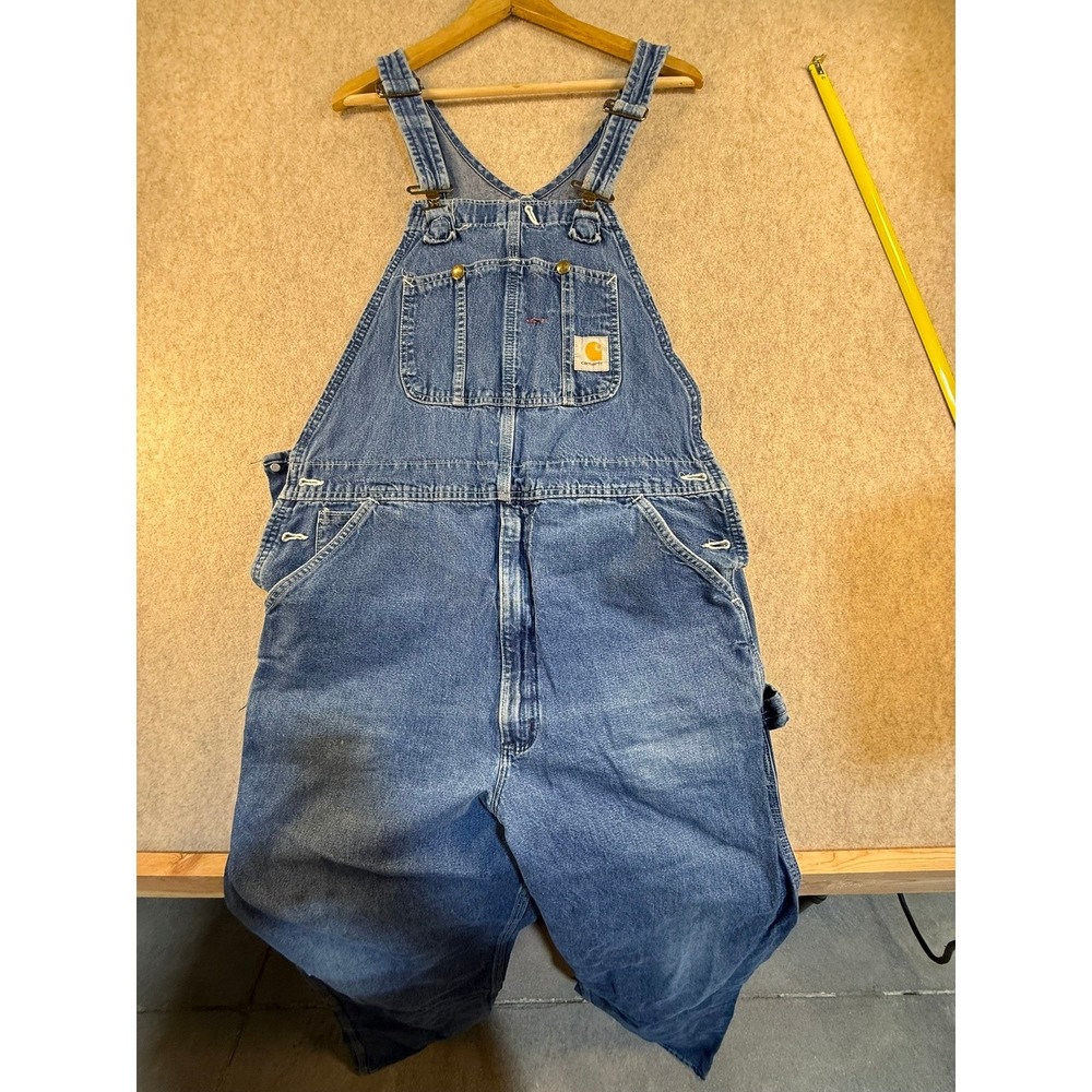 Carhartt Mens R07DST Denim Bib Overalls Medium Wash Blue 38x34 Workwear Vintage